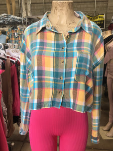 Pre Ticket $32.99 cropped flannel top $3 each $18 per 6 pack