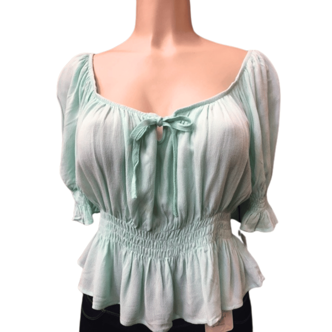 Tie Front Cinched Waist Blouse 6 Pack Per Color (Size: S-M-L-XL, 1-2-2-1)