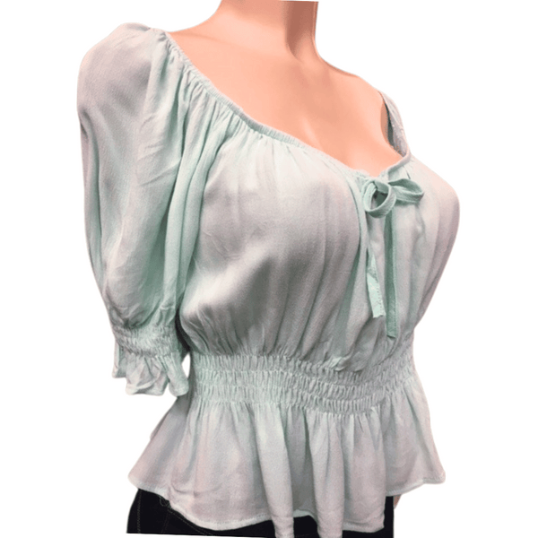 Tie Front Cinched Waist Blouse 6 Pack Per Color (Size: S-M-L-XL, 1-2-2-1)