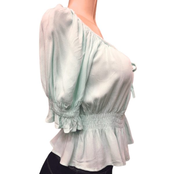 Tie Front Cinched Waist Blouse 6 Pack Per Color (Size: S-M-L-XL, 1-2-2-1)