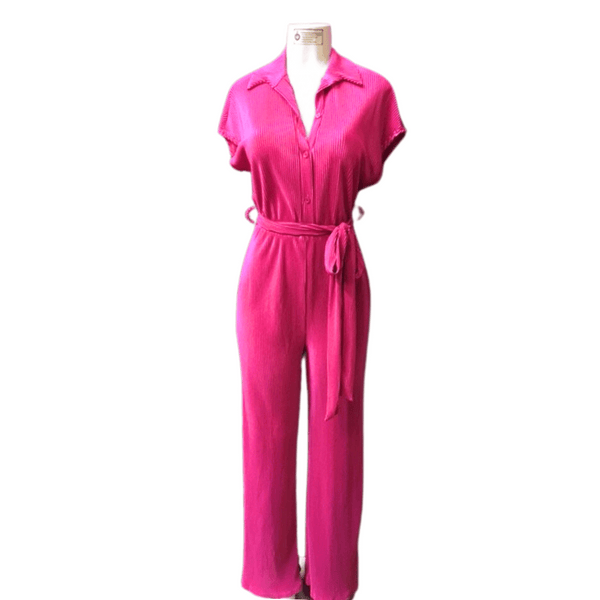 Belted Shorts Sleeve Crinkle Look Jumpsuit 3 Pack (Size: S-M-L, 1-1-1)