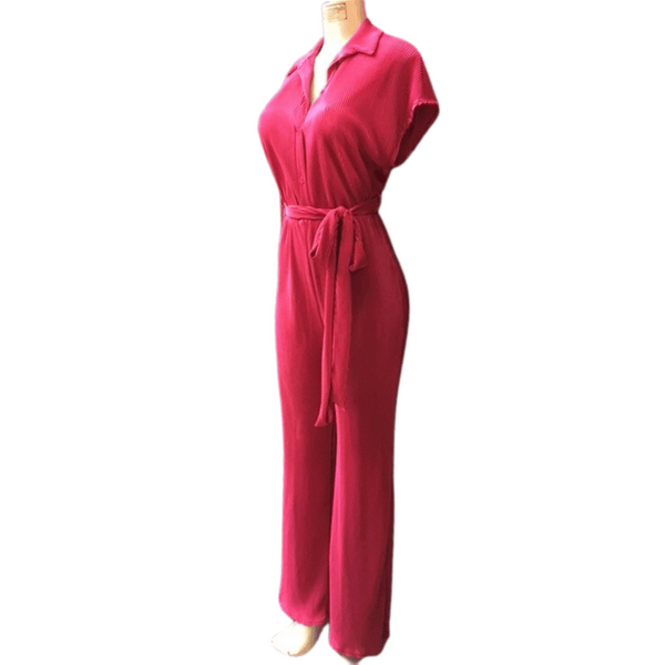 Belted Shorts Sleeve Crinkle Look Jumpsuit 3 Pack (Size: S-M-L, 1-1-1)