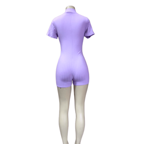 Ribbed Zipper Front Body Form Romper 3 Pack Per Colors (Size: S-M-L, 1-1-1)