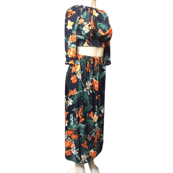 3/4 Sleeve Crop Top Long Skirt Set 6 Pack Assorted Prints (Size: S/M-L/XL, 3-3)