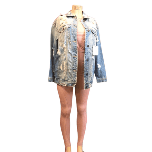 Distressed Long Denim Jacket 6 Pack (Size: S-M-L)