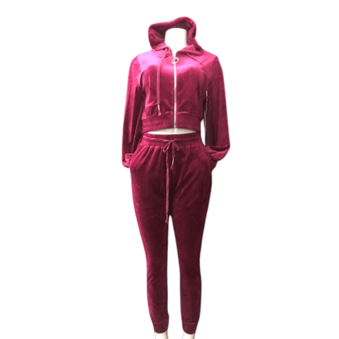 Crop Zipper Front Hoody Velour Set 6 Pack Per Color (Size: S-M-L, 2-2-2)