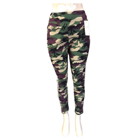 Fur Lined Camo Side Stripe Legging 12 Pack Assorted Colors (Size: S/M-L/XL, 6-6 )