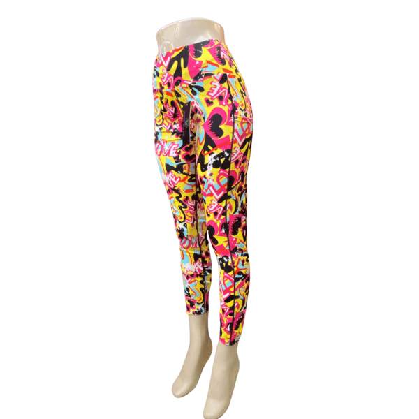 Abstract Print High Waist Phone Pockets Active Legging 6 Pack Assorted Colors and Styles ( Size; S/M-L/XL, 3-3 )