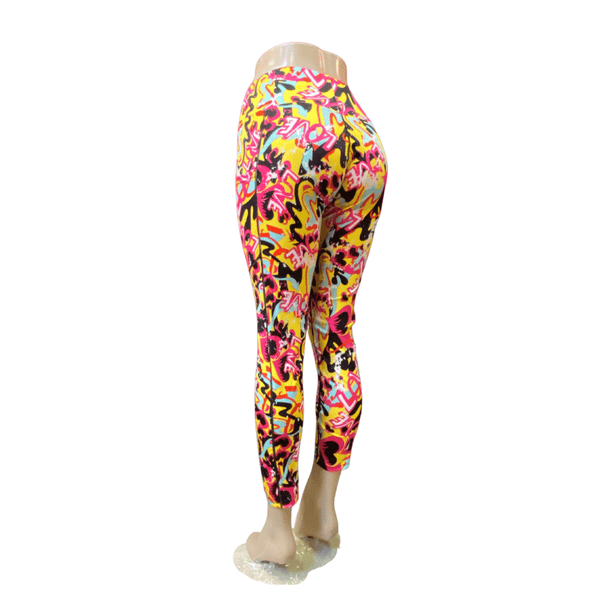 Abstract Print High Waist Phone Pockets Active Legging 6 Pack Assorted Colors and Styles ( Size; S/M-L/XL, 3-3 )