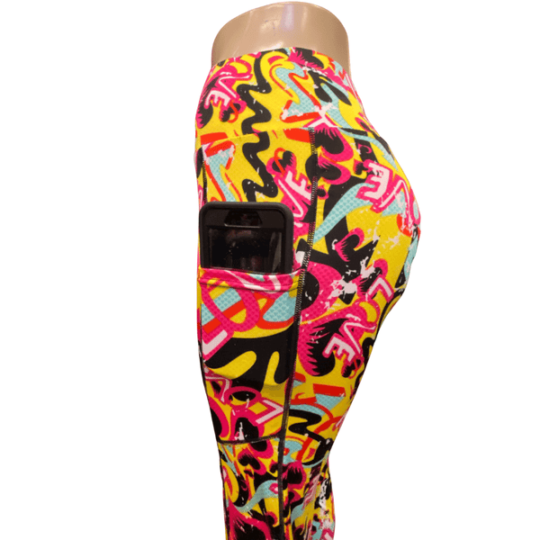 Abstract Print High Waist Phone Pockets Active Legging 6 Pack Assorted Colors and Styles ( Size; S/M-L/XL, 3-3 )