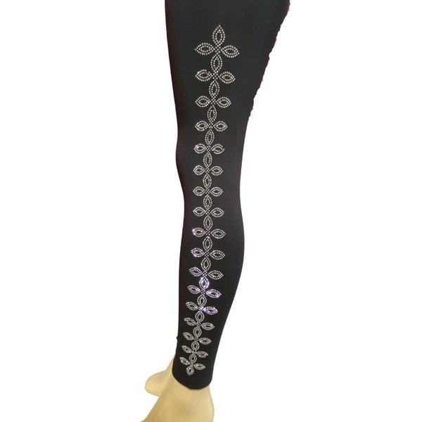 Stone Embellished Black Leggings with Assorted Stone Patterns 6 Pack (One Size Fits All)