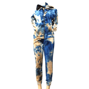 Plush Velour Zipper Front Hoody Tie dye Fleece Lined Set 6 Per Pack Assorted Colors (Size: S/M-L/XL, 3-3)