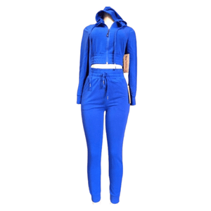 Zipper Front Hoody Crop 2 Side Pocket 2 PC Set 6 Pack Per Color (Size: S-M-L, 2-2-2)